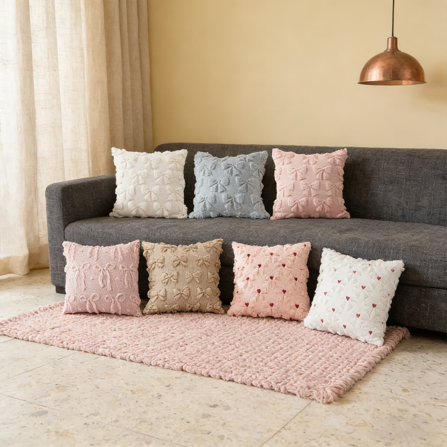 temu hot selling pink bow pillow cover Valentine's Day living room decoration plush cushion cover sofa pillow wholesale