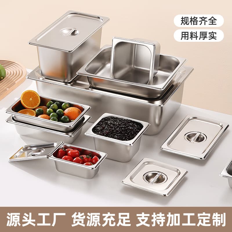 304 Stainless Steel Portion Container with Lid, Rectangular Meal Prep Box for Buffet or Food Storage