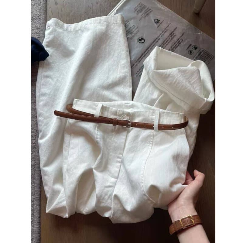 Old Money Style White High-Waist Vintage Tencel Wide-Leg Pants for Women 2026 Summer New Arrival Flowy Casual Versatile Straight-Leg Trousers