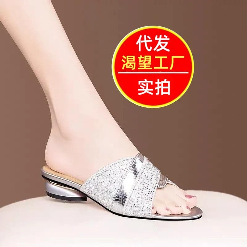 Slip-on Fairy Style 26 Summer New Pearl Heel Cross-Strap Open-Toe Chunky High Heel Women's Sandals for Dresses