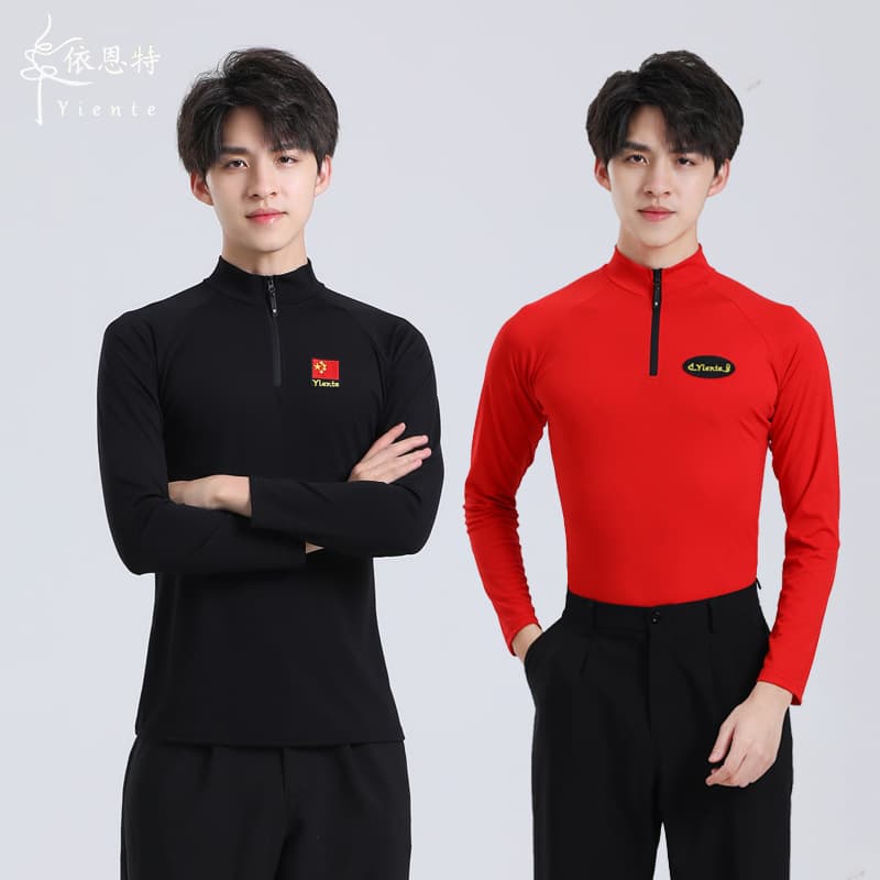 Men's Latin Dance Top New Autumn/Winter Fleece-Lined Long-Sleeve Dance Practice Wear Ballroom Dance International Standard Dancewear