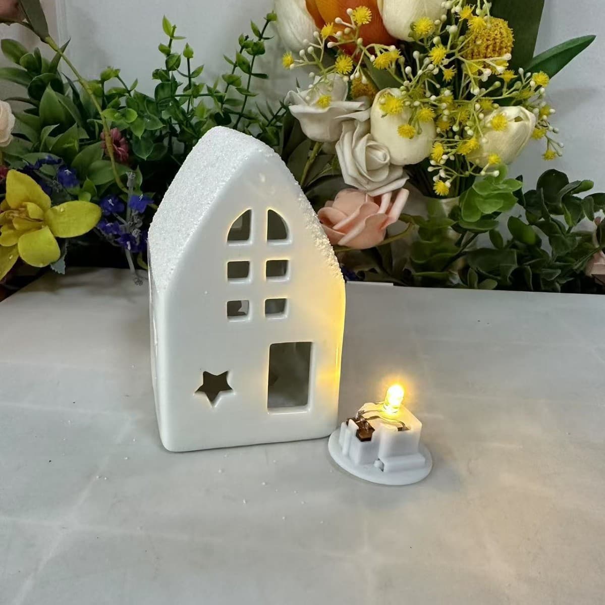 Foreign trade Nordic high temperature ceramic luminous house candlestick ornaments home Christmas ornaments decorations gifts