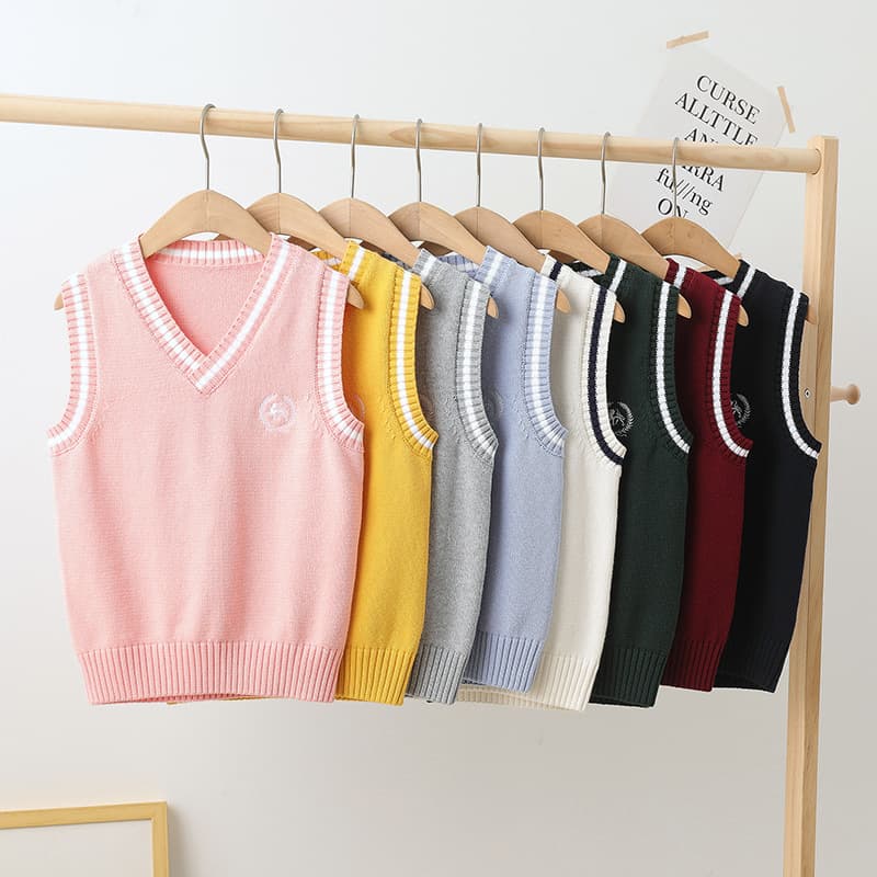 Children's Vest Spring/Autumn Style Kindergarten and School Uniform Boys' Pullover Academic Style Sweater Girls' Knitted Vest