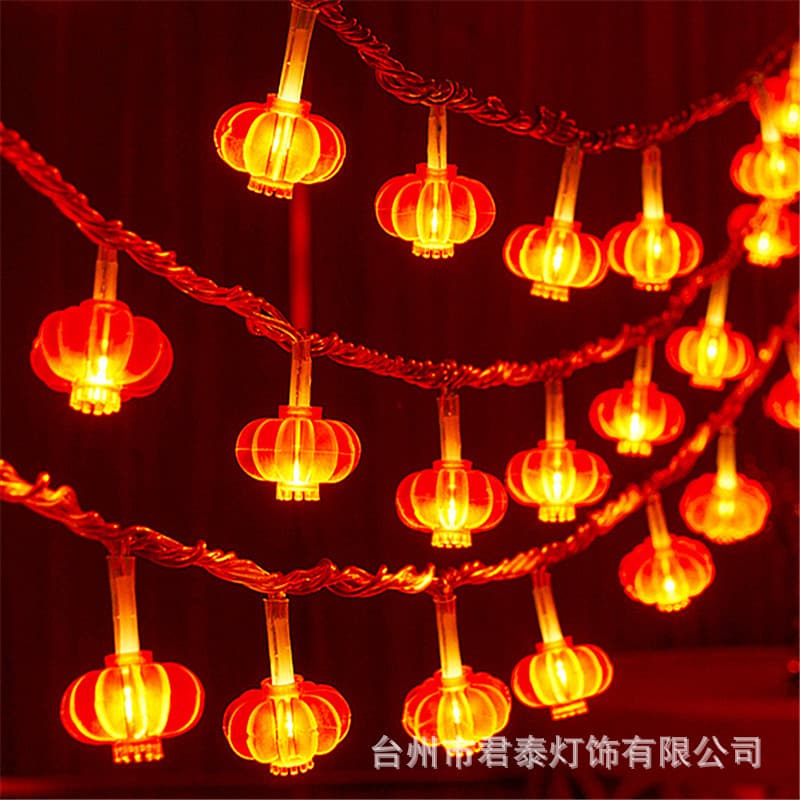 New Year Solar Red Lantern String Lights, Flashing Fairy Lights, Chinese New Year Decoration Lights for Home Room Festive Atmosphere Setup