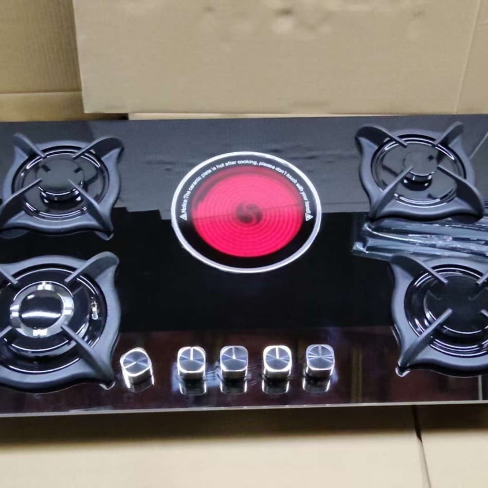 5-Burner Gas Stove with 1 Electric Ceramic Hob and 4 Gas Burners, Gas-Electric Combo, Factory Direct Drop Shipping
