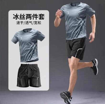 Ice Silk Sports Suit Men's Short Sleeve Running Fitness Outdoor Morning Run Set Quick Dry Large Size Shorts And Pants
