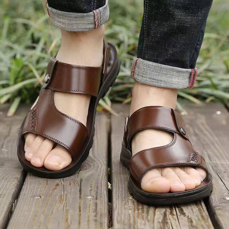 Hot Sale Men's Sandals Genuine Top Layer Cowhide Leather Casual Anti-slip Men's Beach Shoes Cowhide Open Toe Slippers Trendy