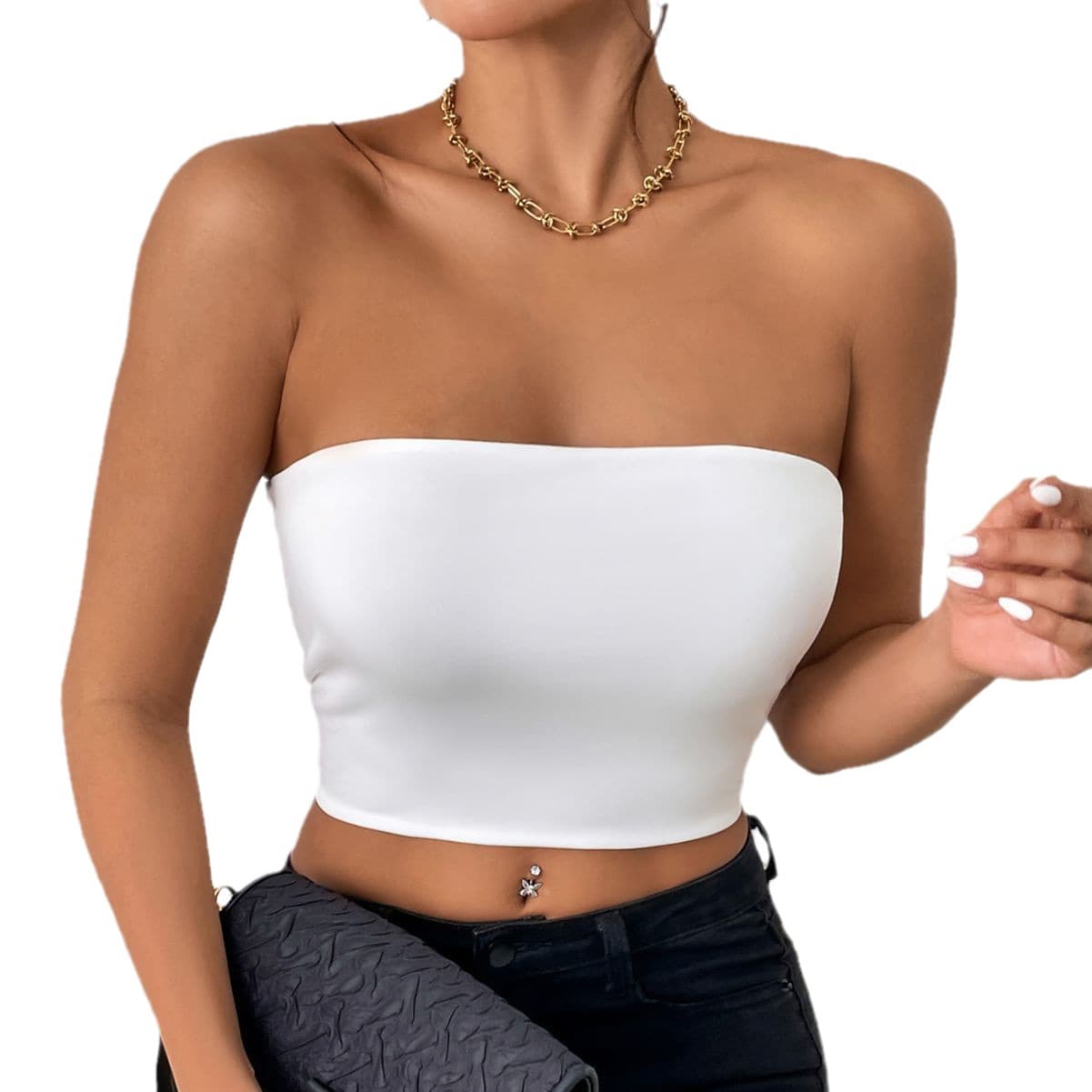 2025 Hot-Selling European and American Cross-Border Sexy Crop Top Built-in Strap Vest Women's Wrap Bustier Camisole