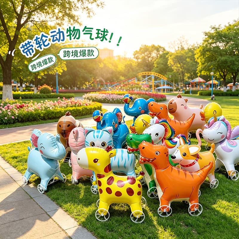 Popular Walking Animal Balloons with Wheels - Cartoon Foil Balloons for Kids Birthday Party Decoration