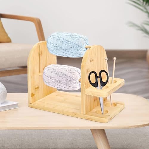 Wooden Yarn Holder Rotatable Yarn Rack Crochet Knitting Stand Tool Yarn Storage Rack Dispenser Hook Knitting Support