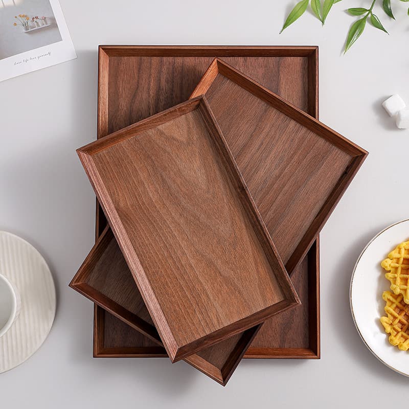 Vintage Style Square Black Walnut Wood Tray Tea Tray Home Wooden Plate Chinese Hotel Plate Customizable Logo