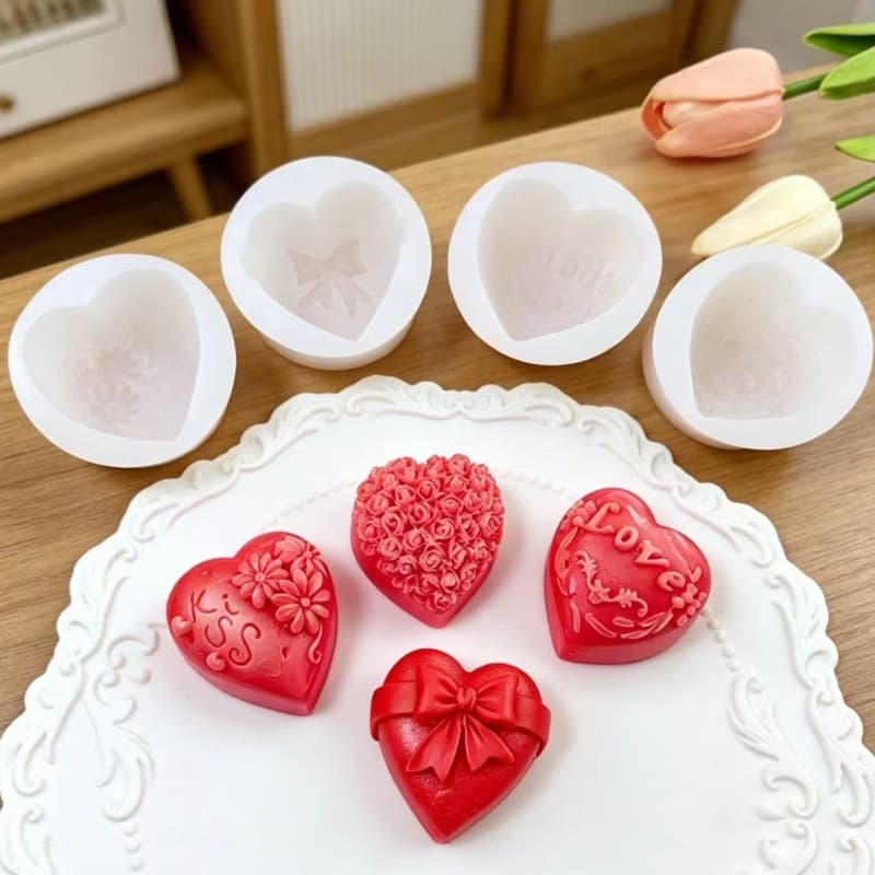 Heart LOVE Rose KISS Silicone Mold Fondant Cake Baking Mold DIY Candle Plaster Ornament Mold
