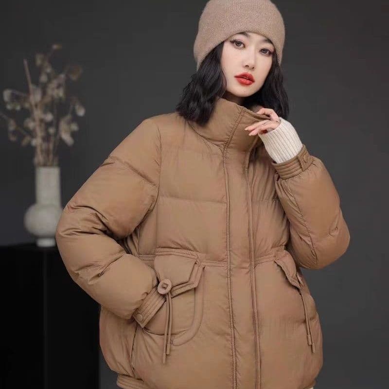 2025 Autumn Winter Korean Style High-End Padded Coat for Women Short Stand Collar Artistic Temperament Loose Petite Slimming Warm 20