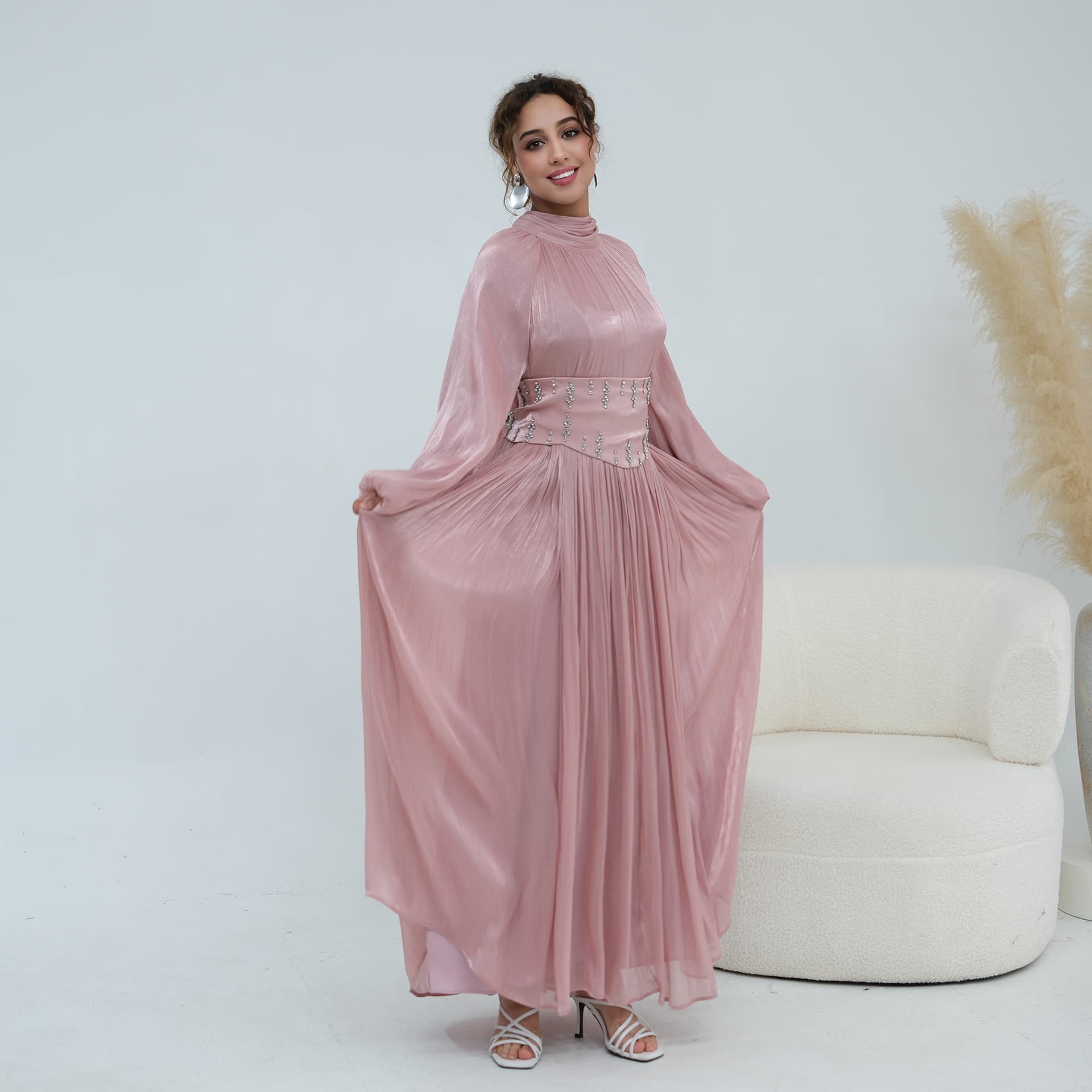 Ai Yi Rui Real Shot Direct Output, Long Sleeve Flowing Elegant Dress with Lining 1231