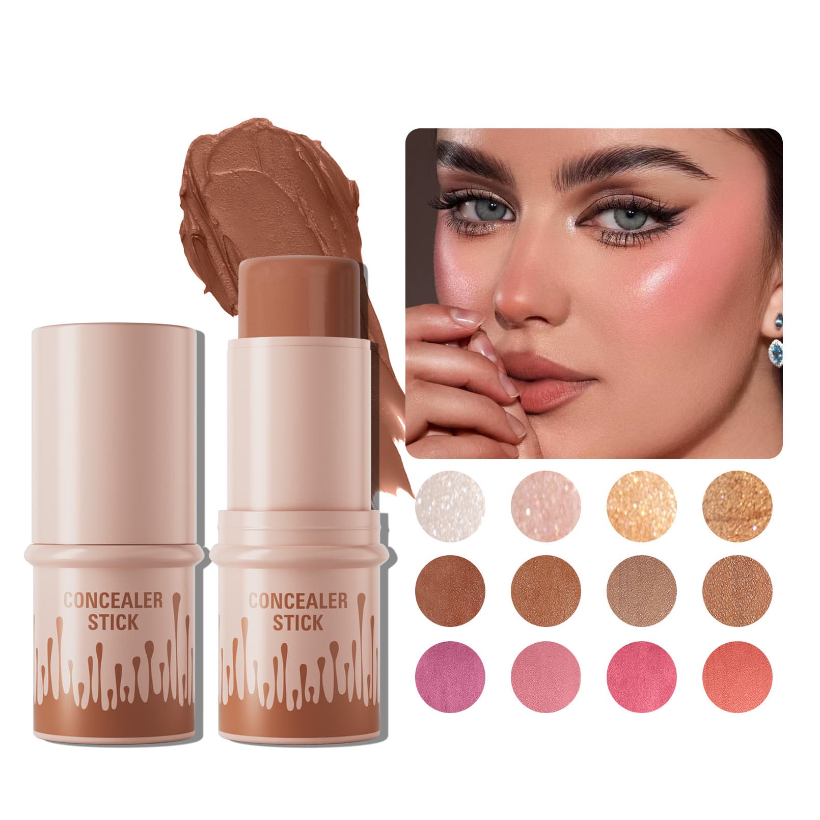 Hellokiss Multi-Color High-Gloss Blush Makeup Stick Bronzer 3D Natural Brightening Multifunctional Contour Stick
