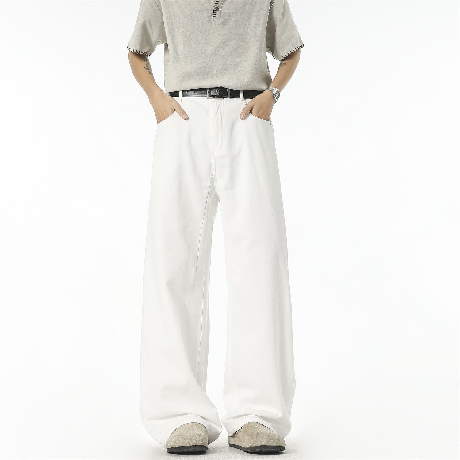 Maillard Brown Wide Leg Casual Pants for Men and Women Spring Trendy Cleanfit Loose Denim Trousers with Drape Straight Leg