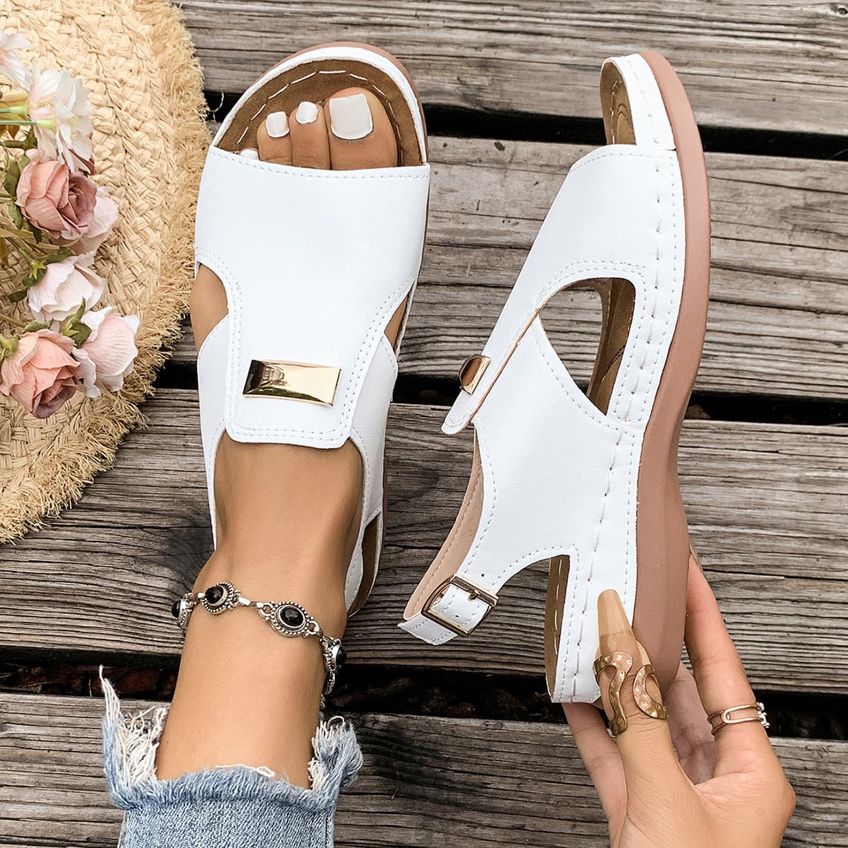 Cross-border EU-US Trade Plus Size Fashion Summer New Fish Mouth Thick Sole Casual Buckle Strap Roman Beach Sandals for Women