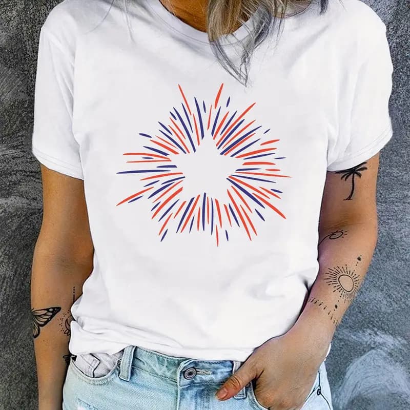 Independence Day Firework Print T-Shirt Short Sleeve