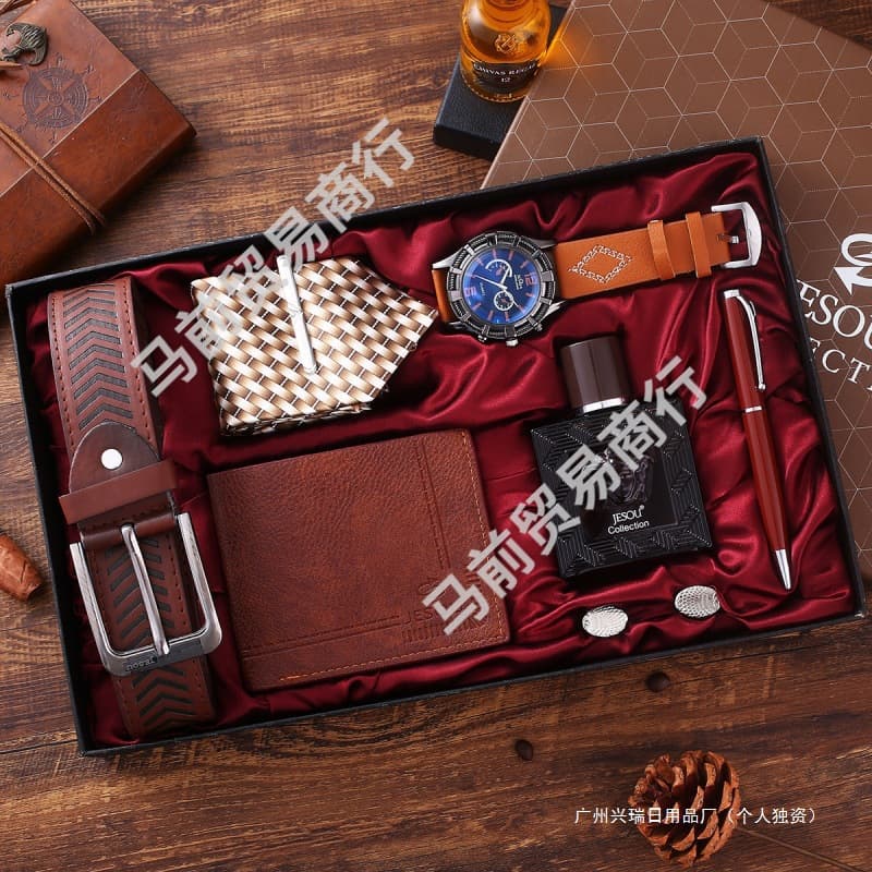 8pcs/set Creative Combination Men's Gift Set Watch Wallet Perfume Tie Belt Pen Cufflinks and More