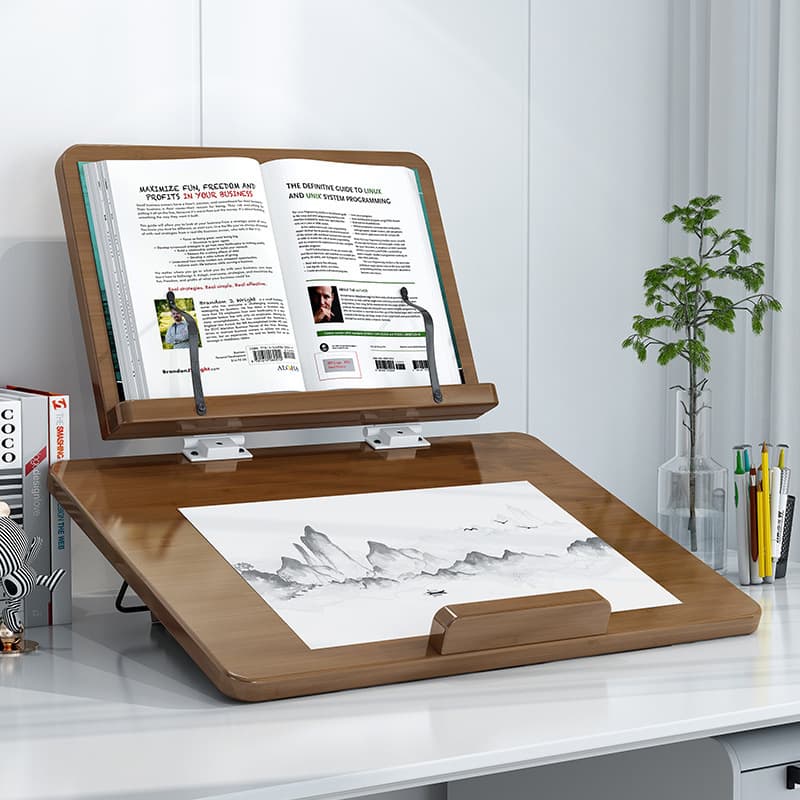 Bamboo Reading Stand for Kids Multi-functional Desktop Double-Layer Book Holder Adjustable Height Wooden Book Stand