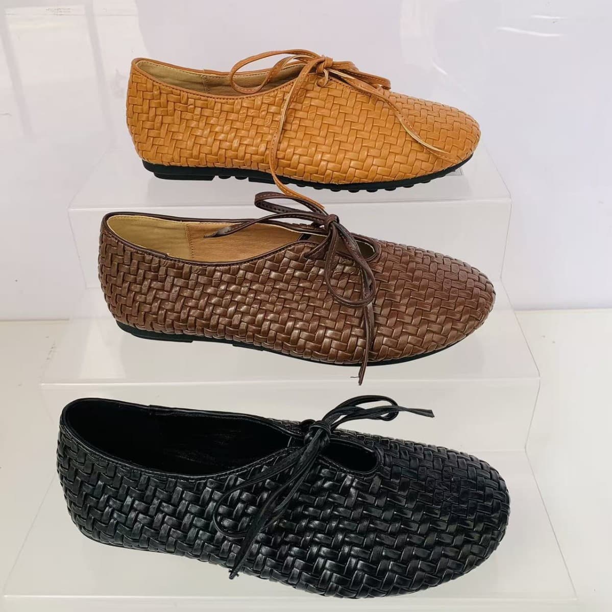 Zr Small Order Quantity Round-Toe Flat Woven Lace-Up Shoes Large Size-42 Retro Commuter Style Soft-Soled Comfortable Women's Shoes
