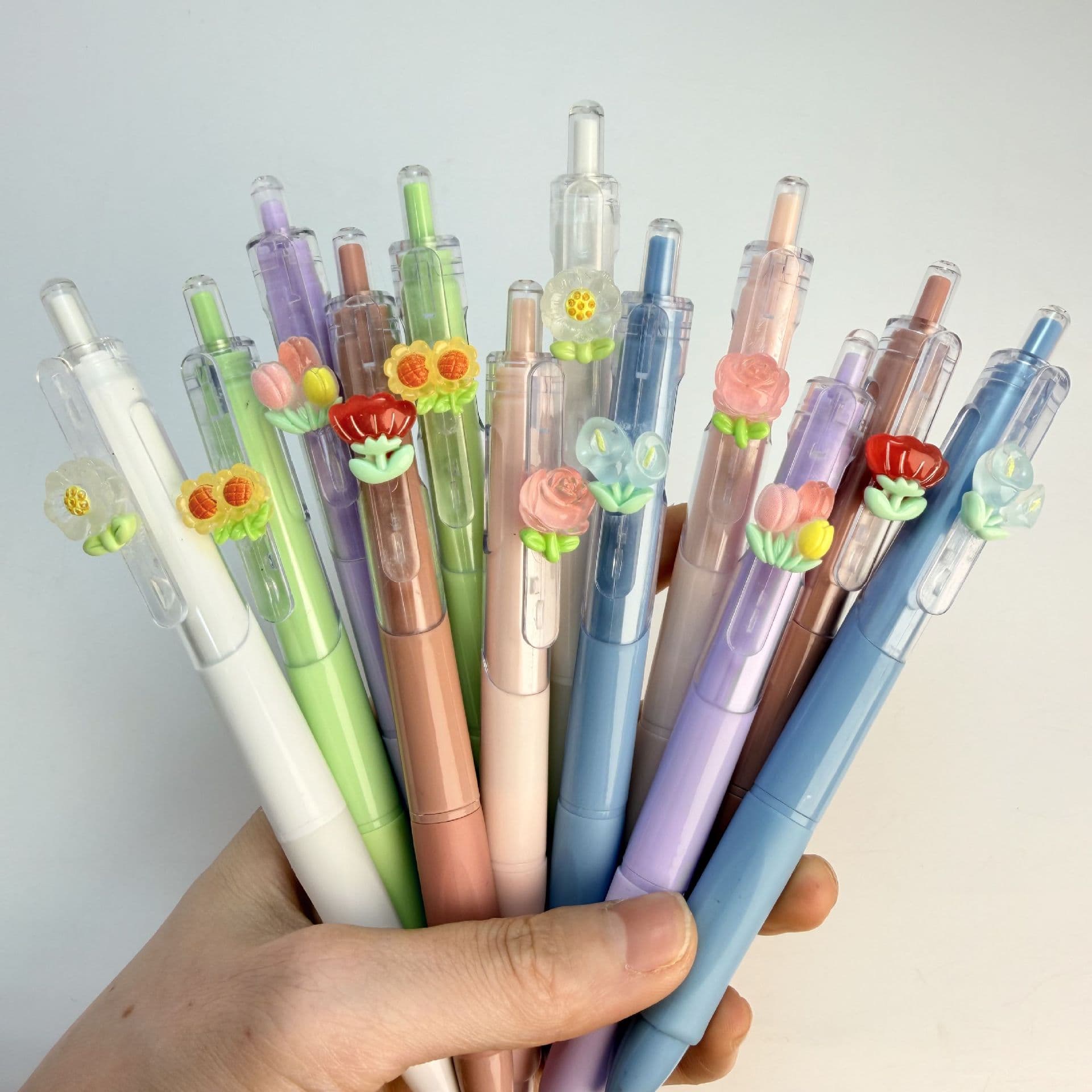 Creative Cute Flower Push Pen Student Quick-Dry Gel Pen Exam Pen ST Tip High Quality Transparent Color Pen for Girls