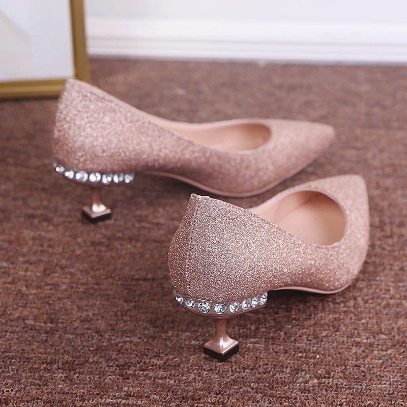 Women's Wedding Shoes 2026 New Style Bride Shoes Sequins Versatile Dress Heels High Heel Low Heel Marriage Shoes