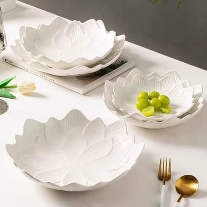 Creative lotus soup plate hotel dish plate home ceramic salad fruit snack cake pure white tableware flower plate