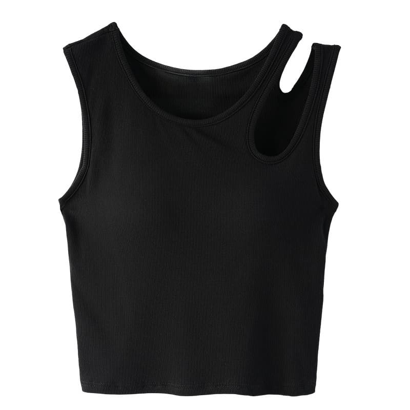 Ribbed Slim Fit Hollow Yoga Vest with Padded Bra Casual Outdoor Wear Cropped Short Workout Top
