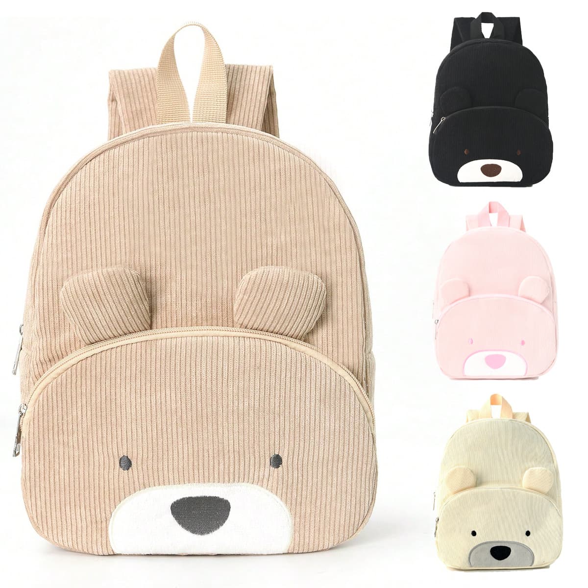 Factory Direct Cute Bear Children's Backpack, Corduroy Kindergarten Schoolbag for Boys and Girls, Lightweight Backpack