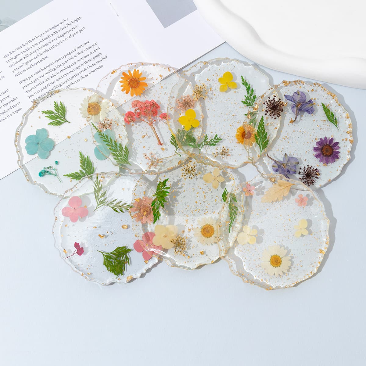 Resin Plant Coaster True Flower Drip Glue Beauty Daisy Transparent Heat Resistant Cup Mat Creative DIY Dining Table Accessories