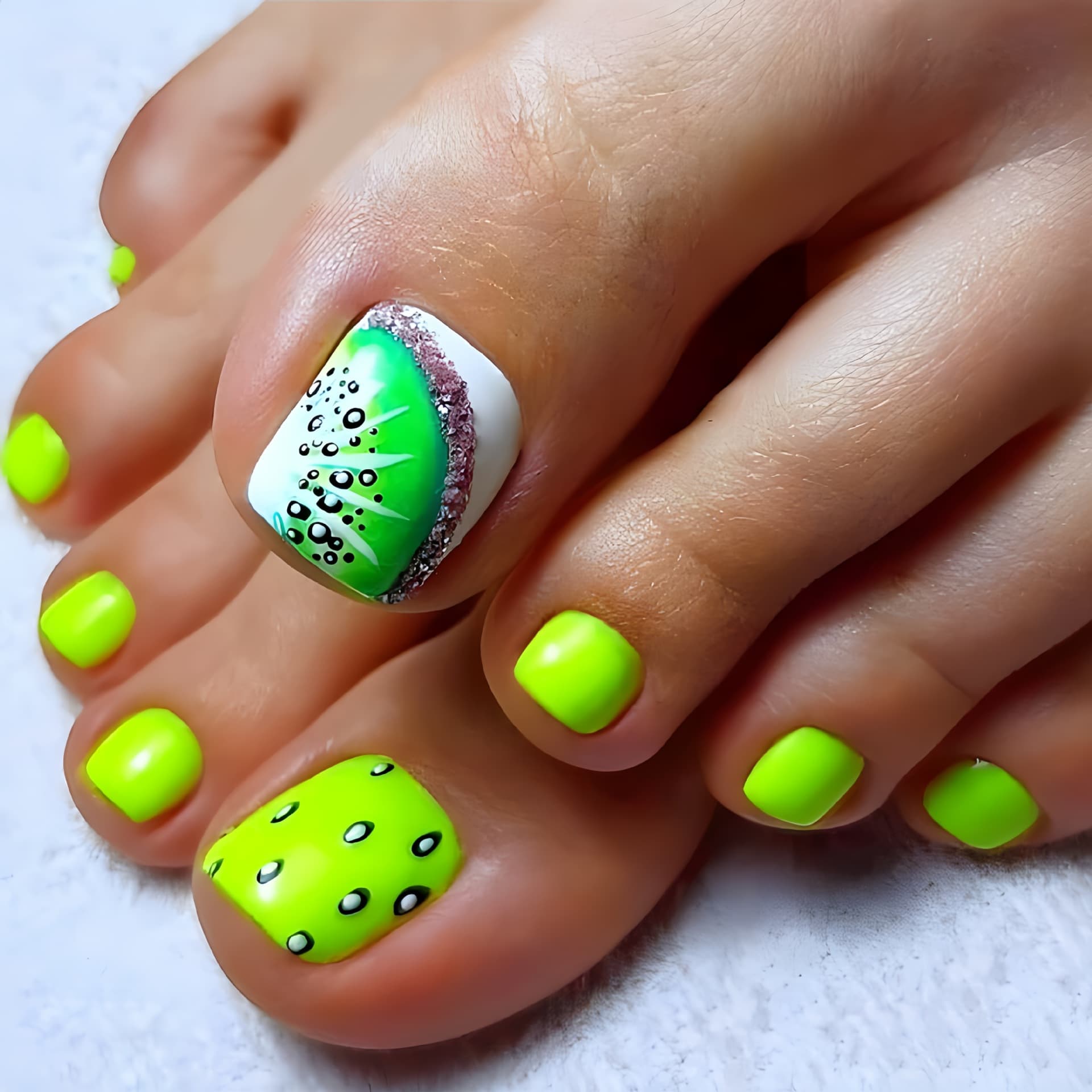 Press-on toenail patches Green plant flower pattern toenail patches Summer fashionable fake nails