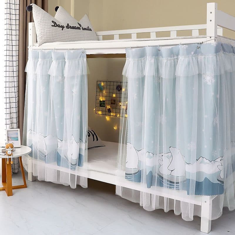 With Screen Dormitory Student Mosquito Net Bed Curtain, Desk Blackout Cloth, Upper and Lower Bunk, Boys and Girls Dorm Princess Style Bed Minimalist