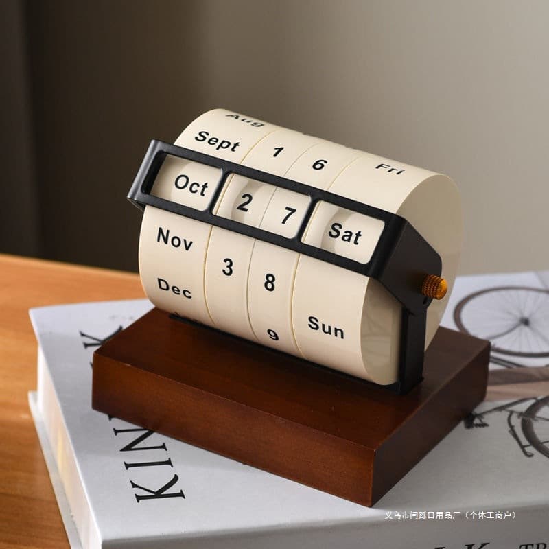 Rotating Perpetual Calendar 2025 Large Spinning Desktop Calendar Decoration Manual Flip Perpetual Calendar Minimalist Style