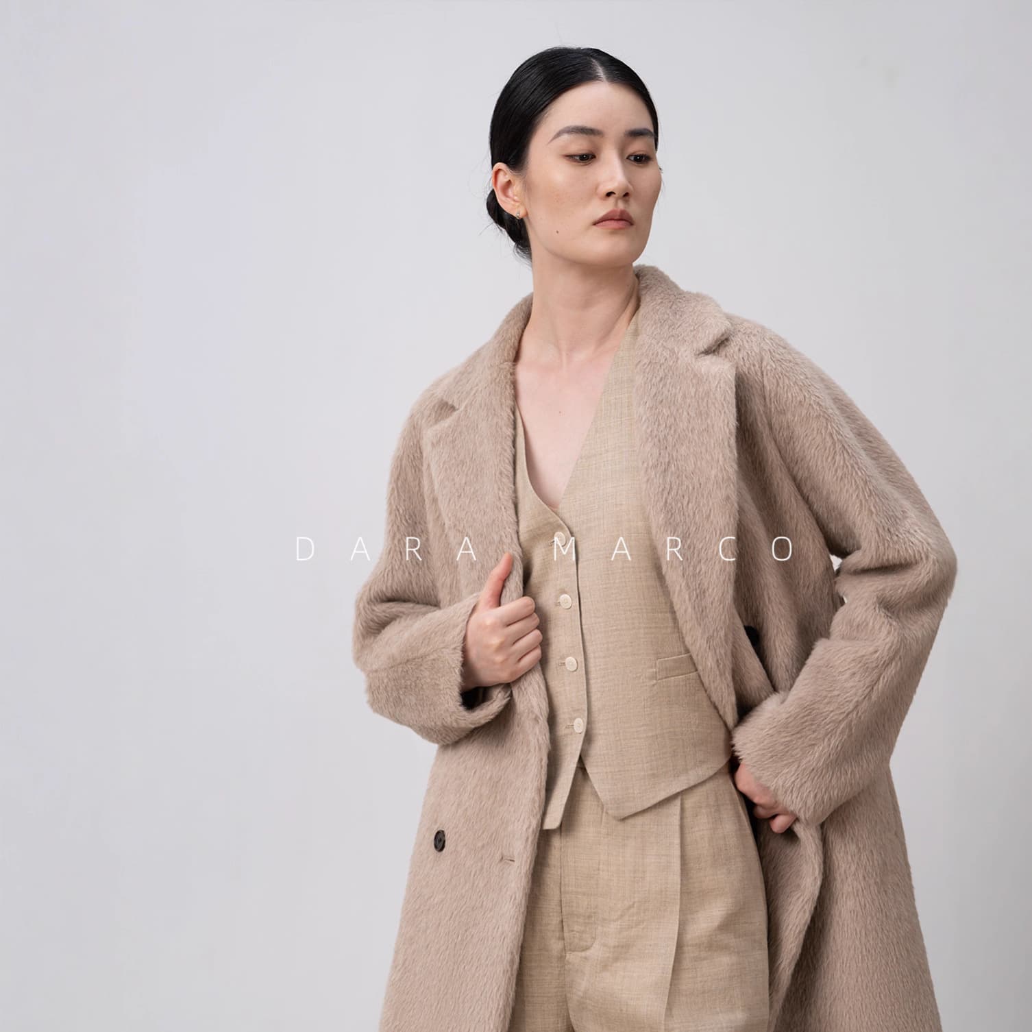 Wang Zha~Mjia 1.6W+ Alpaca Albaka Suli shoulder double-breasted mid-length coat jacket for women winter