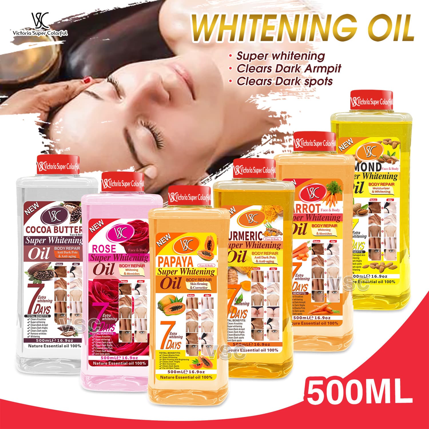 Cross-border Hot Selling Red Cap 7-Day Turmeric Oil 500ml Meridian Massage Papaya Massage Oil Wholesale