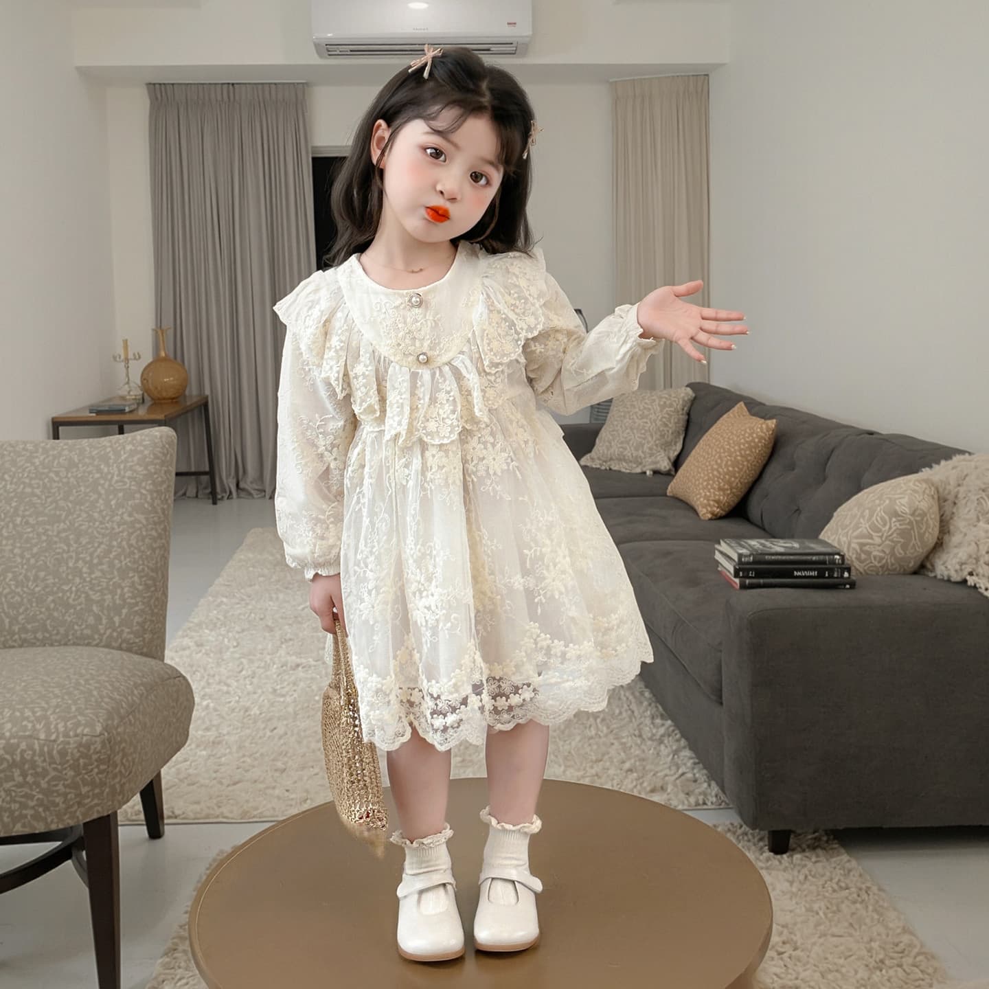 Girls' Dress Spring Autumn 2025 New Style Children's Fashionable Fall Long-Sleeve Lace Princess Dress for Baby Girls