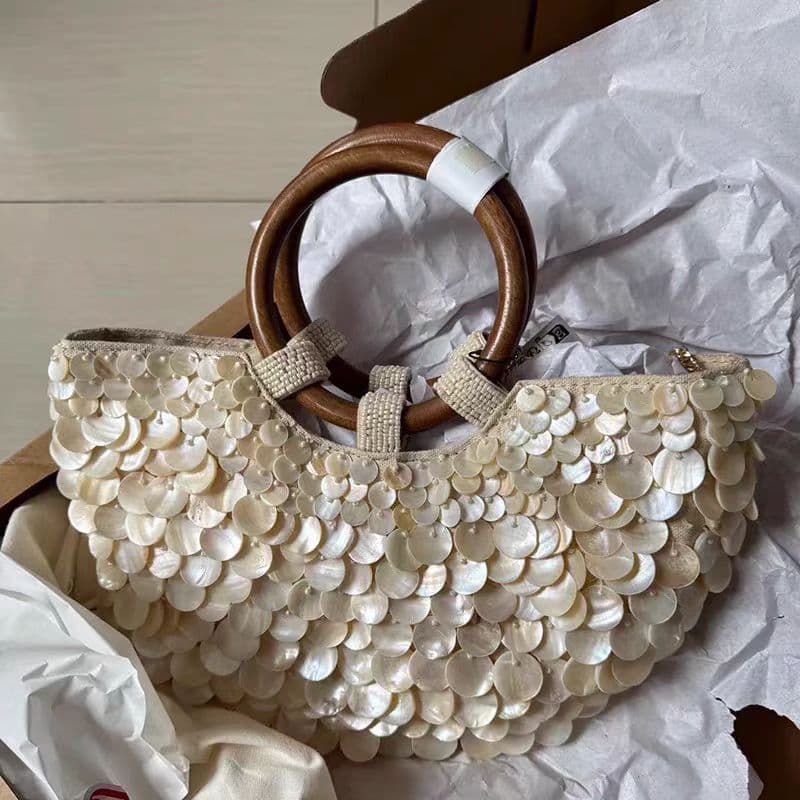 Hand-sewn Beaded Mother-of-Pearl Bag 2025 Spring/Summer New Celebrity Dinner Style Shell Bag Women's Handheld Shoulder Crossbody Bag