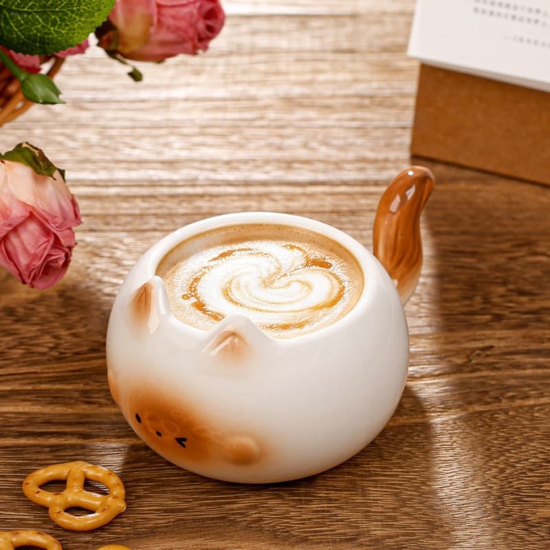 Cute Cat Ceramic Cup for Women, Mug, Gift, High Aesthetic Cartoon Water Cup, Home Coffee Cup, Present