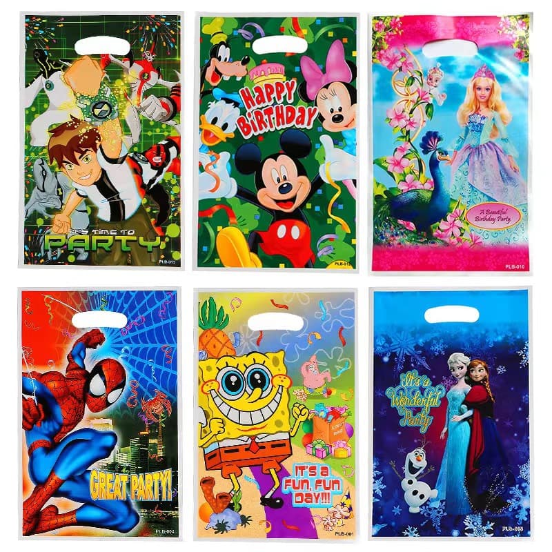 Cross-border in stock Children's Party Pearlescent Film Gift Bags Return Gift Bags Cartoon Happy Birthday Plastic Bags Candy Bags
