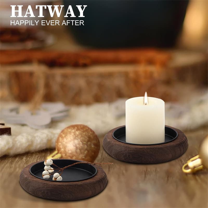 Creative Solid Wood Candle Holder Base, Living Room Tabletop Candle Stand Tray, Round Cup Bottom Tray Decorative Ornament