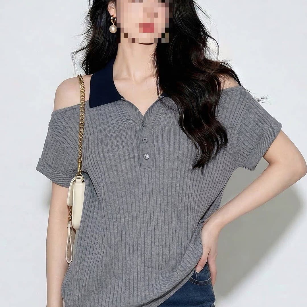 Plus Size 300 lbs New Korean Summer Design Short Sleeve Knit Top Women Off Shoulder Slimming Versatile Blouse