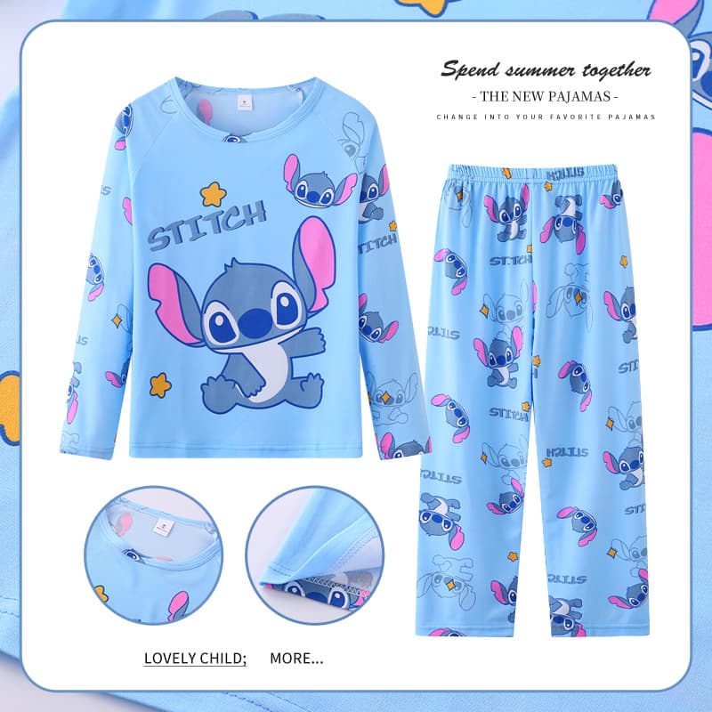Children's Pajama Set Long Sleeve Boys Girls Cartoon Round Neck Thin Stitch Air Conditioning Homewear