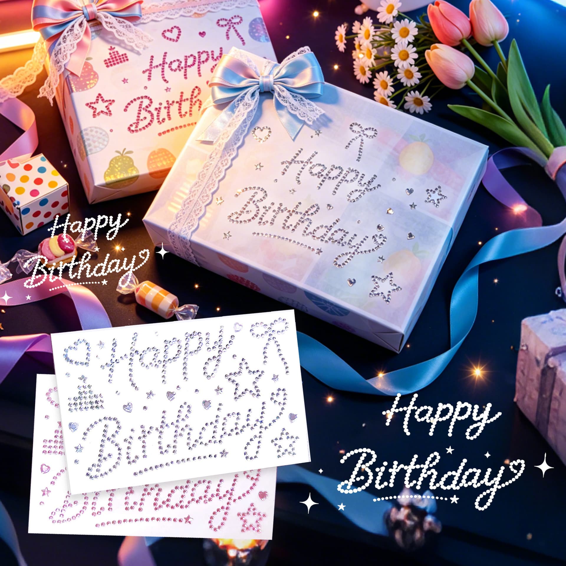 happy birthday rhinestone gift stickers three-dimensional love star rhinestone stickers decoration card packaging affordable stickers