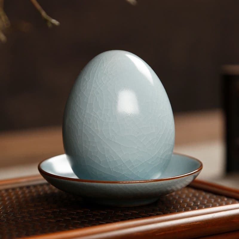 Crackle Glaze Cultivable Ru Kiln Tea Pet Ceramic Tea Egg, Creative Tea Table Ornament, Tea Set Accessory, Wealth-Attracting Tea Toy Lid Rest