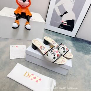 Dior Style New Summer High Heel Slippers Women Stiletto Bow Print Peep Toe Sandals Fashion Elegant Slippers