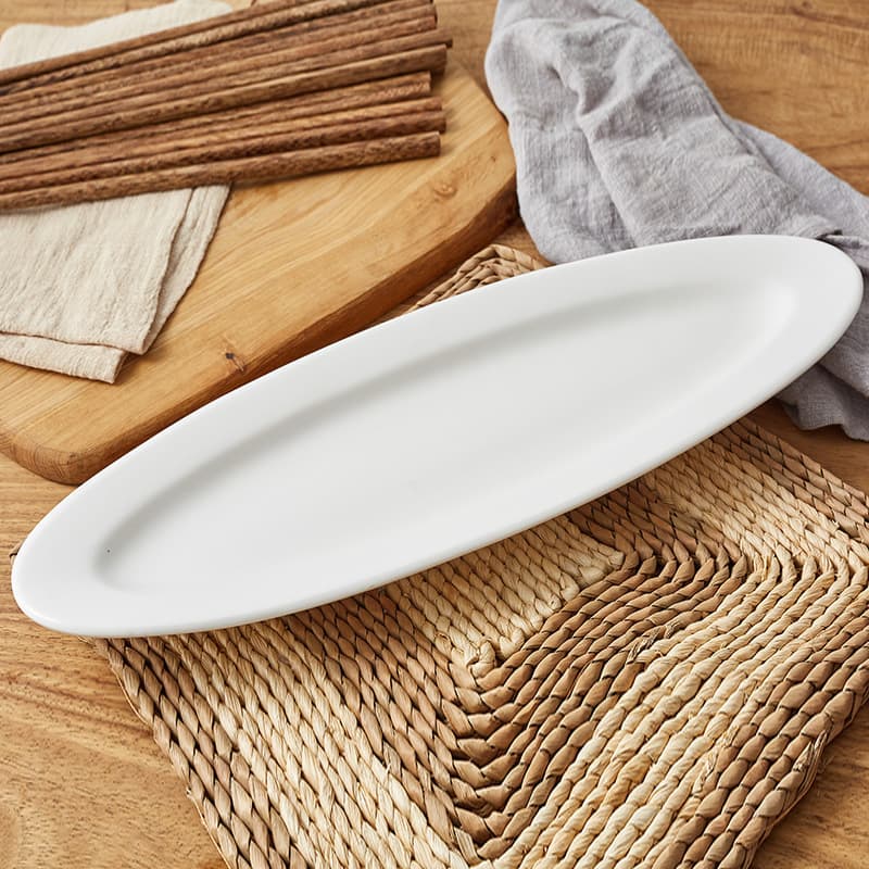 Ceramic Long Fish-Shaped Plate, Hotel Supplies, Daily Use Steamed Fish Dish, High-White Reinforced Porcelain Sushi Plate, Back-of-House Tableware