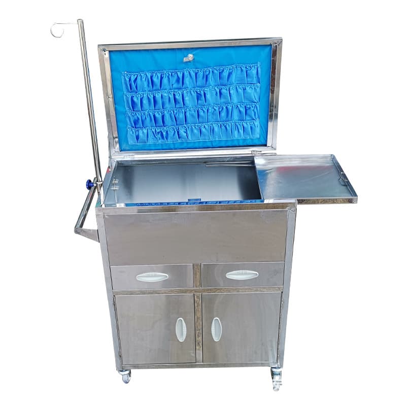 Thickened stainless steel ambulance, multi-functional rescue cart, treatment trolley, flip-top medicine cart, instrument cart, medicine delivery cart