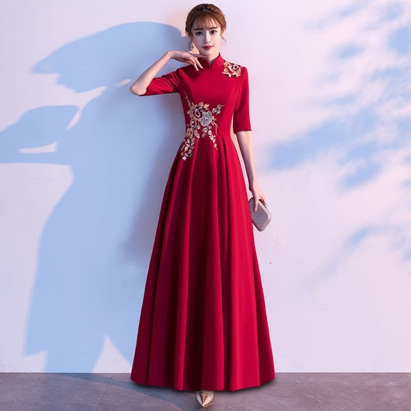 Choir Performance Dress Women Long Gown Chinese Style Recitation Competition Host Conductor Evening Chinese Style Formal Dress