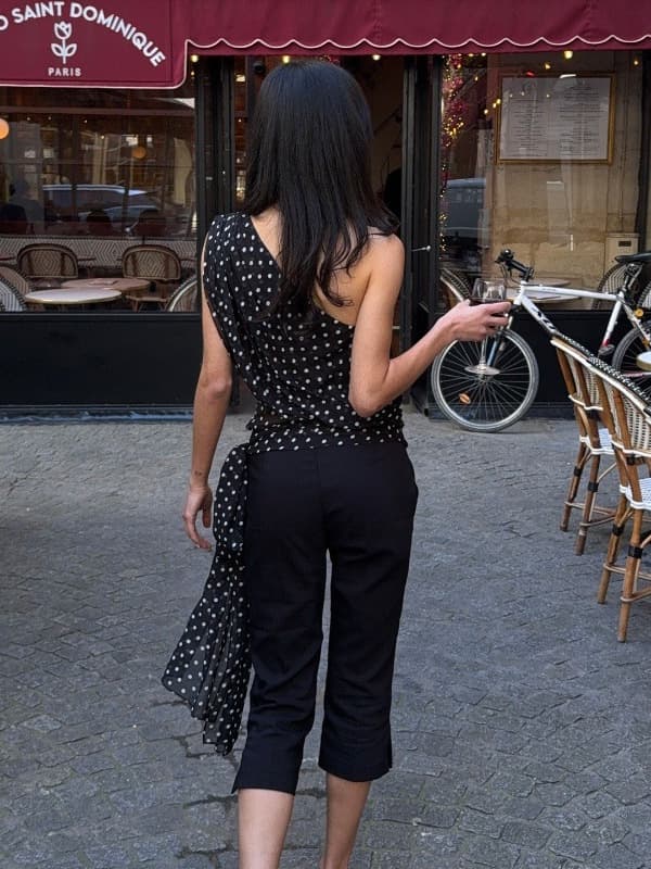 Cross-border Polka Dot Off-Shoulder Top European American 2026 Summer New Sexy Single Shoulder Strap Semi-Sheer Chiffon Polka Dot Top